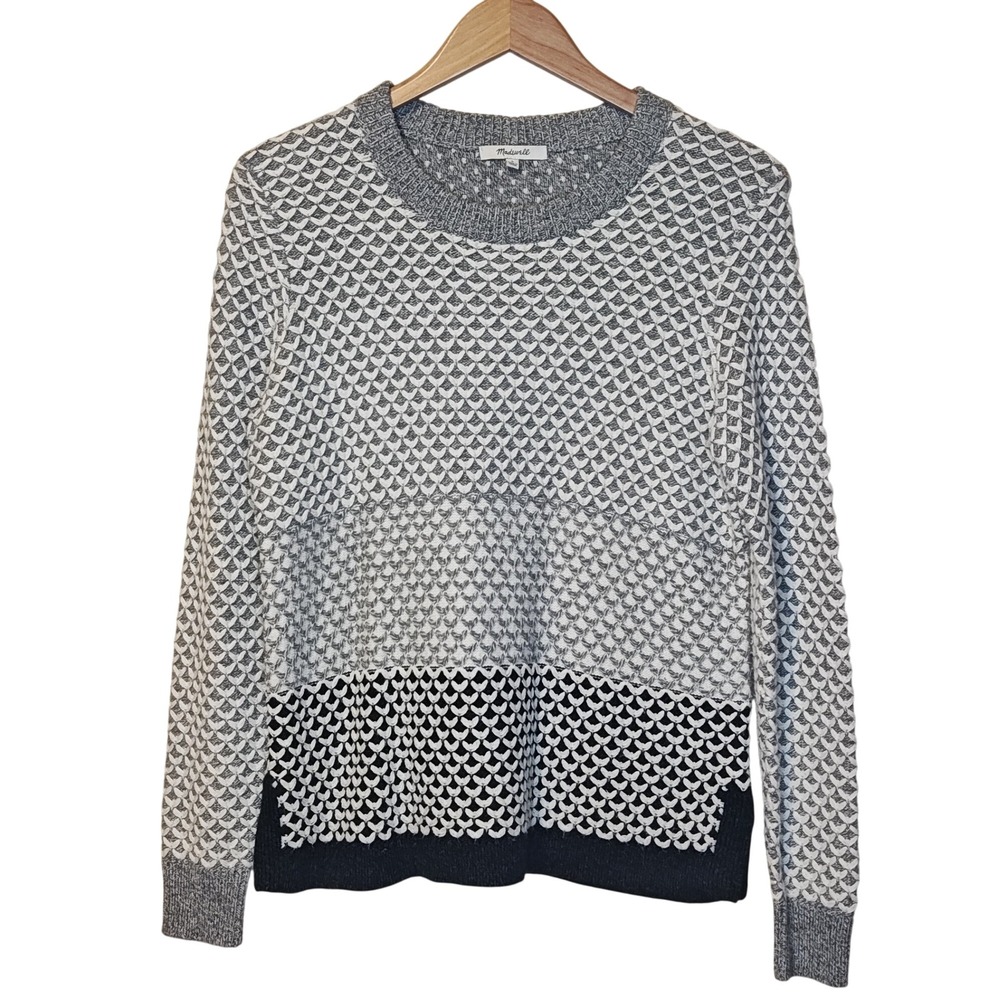 Madewell Sweater Women S Gray Colorblock Basketweave Knit Crewneck Cozy F5220